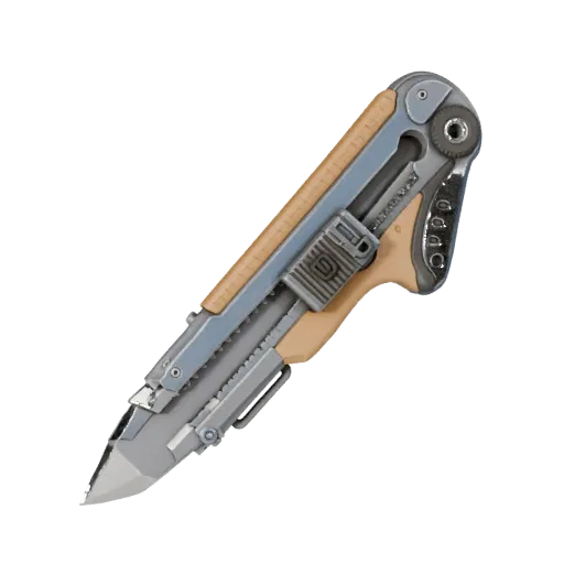 Vintage Utility Knife Modulares 3D-Modell, isometrische Ansicht des modularen Kits, zeigt lackiertes Metall, klare Griffzonen