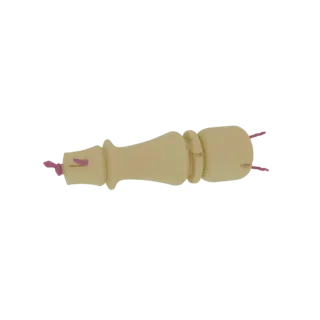 Rendu 3D d'une pièce d'échecs Roi déchu, couchée sur le côté avec des accents roses sur sa couronne et sa base.