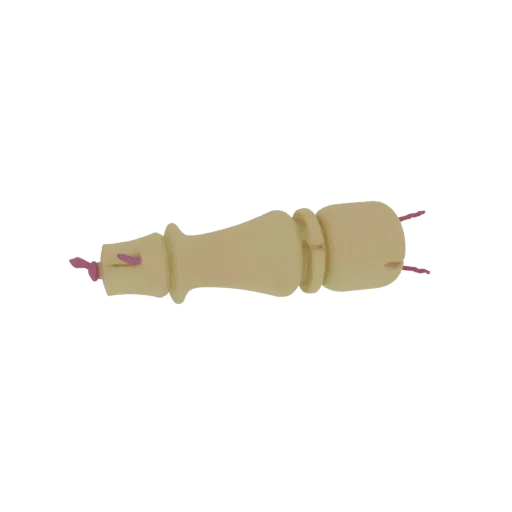 Rendu 3D d'une pièce d'échecs Roi déchu, couchée sur le côté avec des accents roses sur sa couronne et sa base.