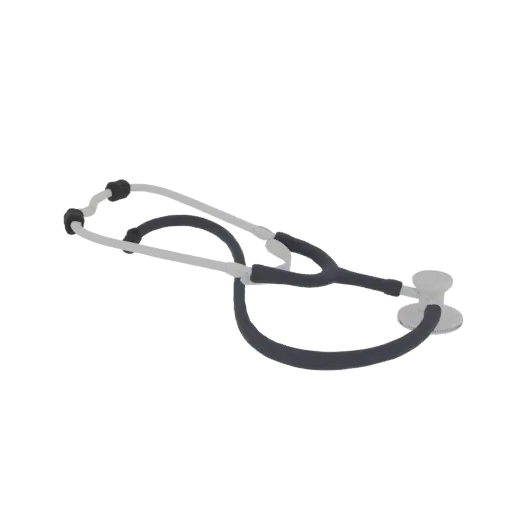 Dental Stethoscope Realistic 3D model, three-quarter studio render, showing stainless steel, handheld tool scale.