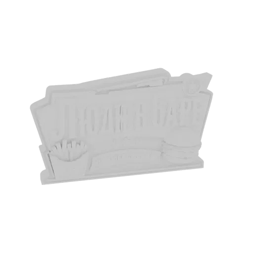 3D model of a retro diner sign with embossed text and graphics of french fries and a hamburger.