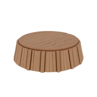 3D model round base with wood plank texture top and ribbed side
