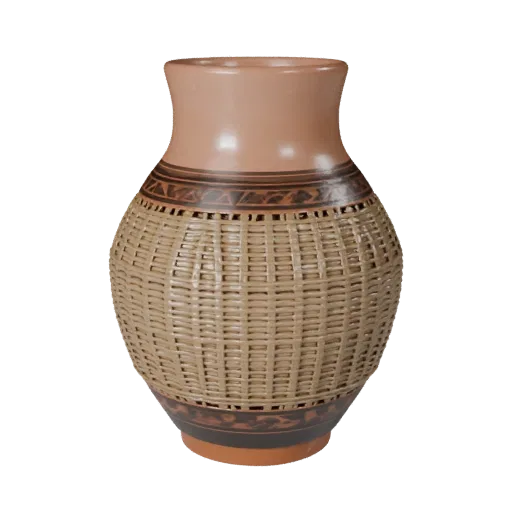 Modelo 3D Vaso Boho, sala de estar, vista três quartos frontal, viewport Unity, detalhe cerâmico.
