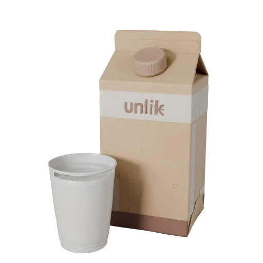 Boxed Milk Carton 3D model, three-quarter front view, Unity viewport, showing cardboard, package massing.