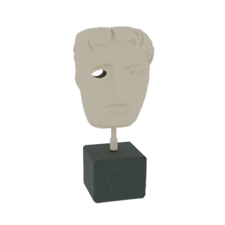 3D model of a classical bust with a missing left eye, rendered in a stone-like texture, mounted on a dark square pedestal.