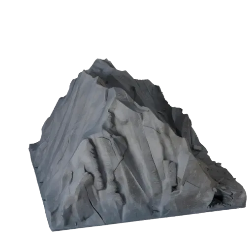 Mountain Scree Slope Realistic 3D model, three-quarter environment render, showing stratified stone, rock faces.