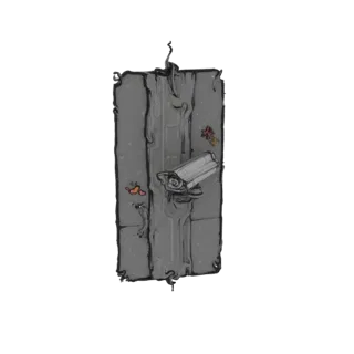 3D model of a security camera with colorful graffiti on a textured concrete wall