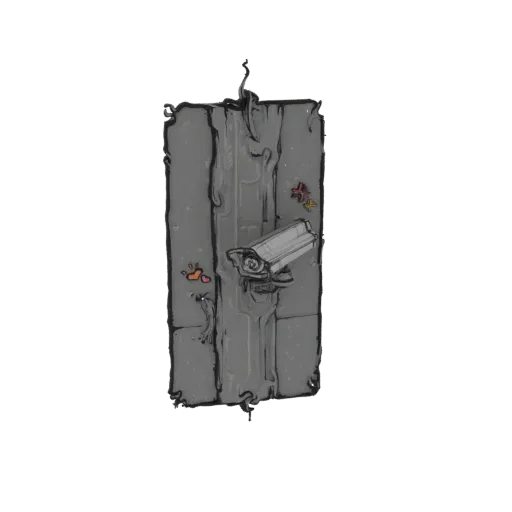 3D model of a security camera with colorful graffiti on a textured concrete wall