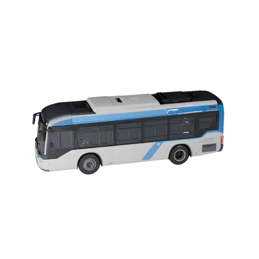 Modello 3D Autobus Futuristico Pronto per il Gioco, vista studio a tre quarti, asset veicolo pronto per la produzione con pan
