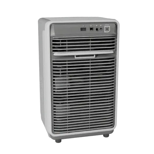 Retro Air Purifier 3D model, home interior, three-quarter front view, Unity viewport, plastic detail.
