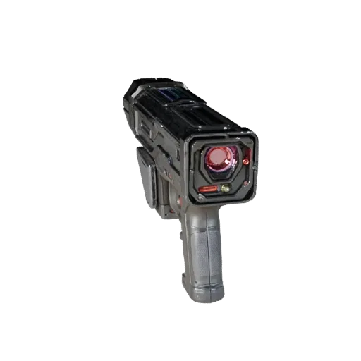 Clean Sci Fi Portable Scanner High Poly 3D model, close-up studio render, showing emissive strips, form detail.