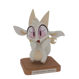 Render 3D de un personaje de zorro fennec lindo y estilizado con grandes ojos rosas, pelaje crema y orejas grandes, posado so