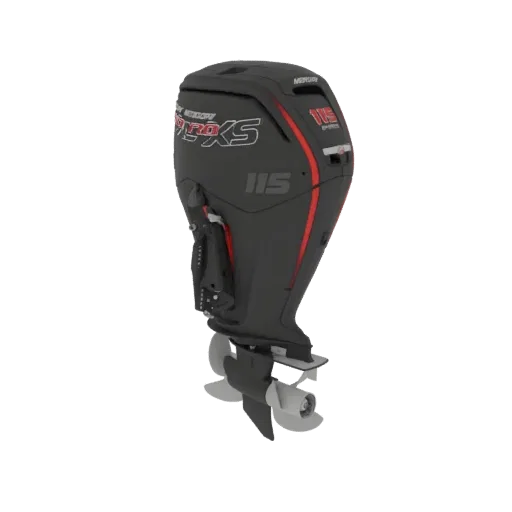 3D model of a Mercury 115 Pro XS outboard motor, shown from a three-quarter front view against a white background.