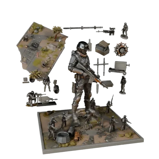 Urban Battle Vignette realistic 3D model preview showing layered parts, three-quarter scene view