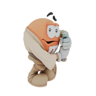 3D model of the Orange M&M character dressed as a Jedi Knight, holding a lightsaber hilt and wearing a robe.