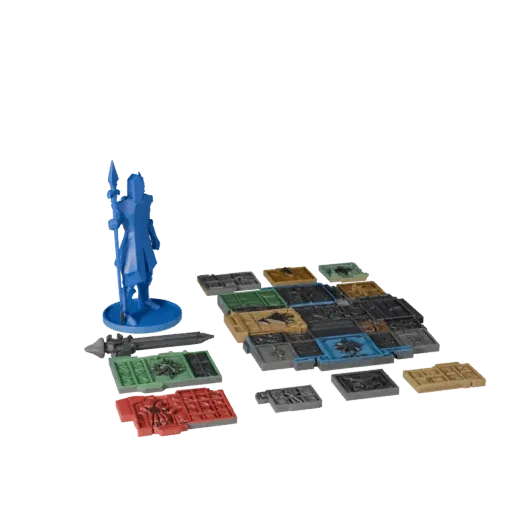 Aperçu du modèle 3D low poly Marqueur d'Objectif de Donjon montrant l'échelle, la vue de jeu à trois quarts et les détails de
