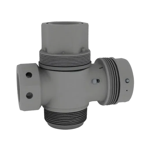 Cast Metal Valve Assembly Printable 3D model, isometric STL render, showing machined metal, precise part geometry.