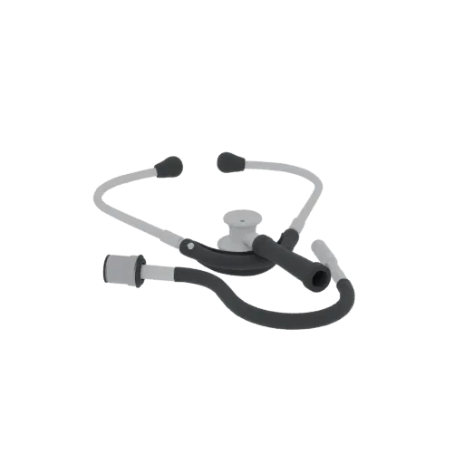 Emergency Stethoscope 3D model, three-quarter front view, AR viewer studio render, showing stainless steel, form detail.