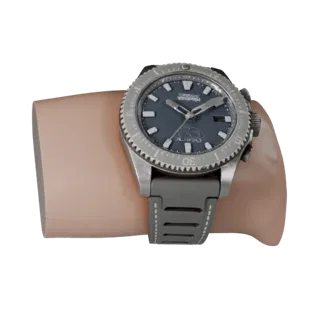 Diver Watch 3D model, three-quarter front view, Unity viewport, showing metal cases, wrist scale.