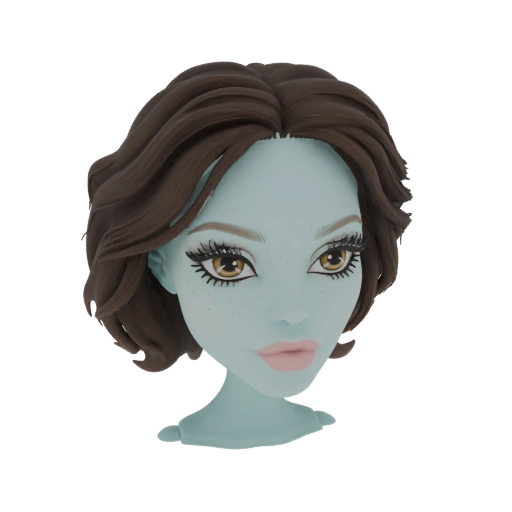 Blue-Skinned Doll Head with Brown Hair