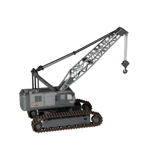 Mobile Crane Stylized 3D model, stylized isometric render, showing painted steel, large mechanical silhouettes.