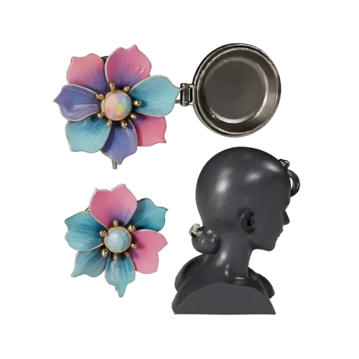 Floral Decorative Pin game ready 3D model, turntable hero render, with calibrated brooch silhouette and material reads.