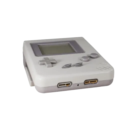 Retro Handheld Console Realistic 3D model, three-quarter studio render, showing matte plastic, console proportions.