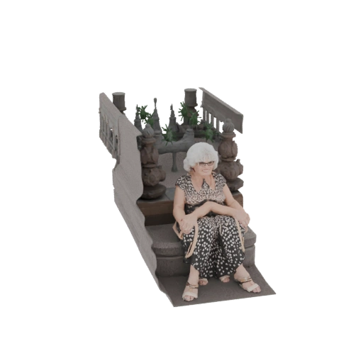 Elderly Woman Sitting on Steps