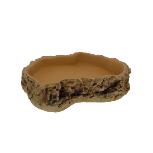 A 3D model of a realistic rock-shaped dish, designed for terrariums, with a textured exterior and a smooth interior basin.