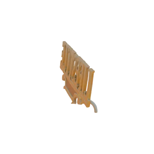 3D model of a wooden bench with a detailed lattice back, viewed from a side angle.