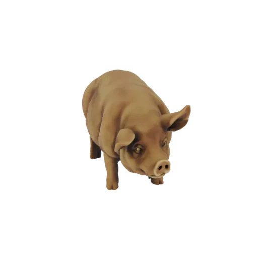 A 3D model of a brown pig, standing and looking forward, with detailed texture and form.