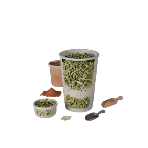 Baking Herb Bundle Realistic 3D model, three-quarter studio render, showing powders, small ingredient shapes.