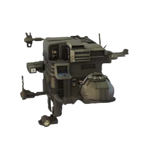 3D render of a detailed, modular sci-fi drone unit with a utilitarian design, featuring mechanical components and a central p