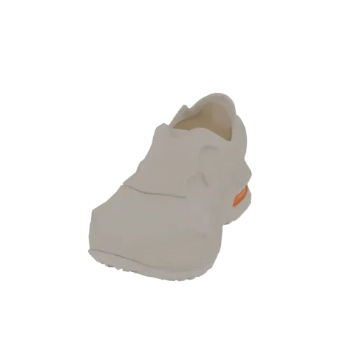 A 3D render of a light gray slip-on sneaker, viewed from a slightly elevated side angle, showcasing its modern design and neu