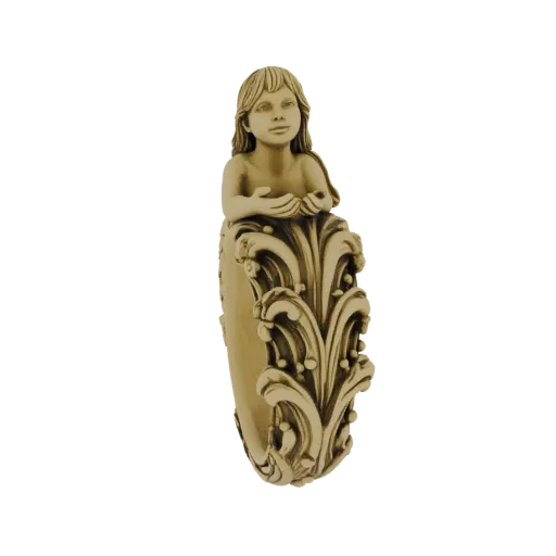 3D model of an Art Nouveau mermaid figure emerging from a detailed acanthus scroll ornament, rendered in a light beige color.