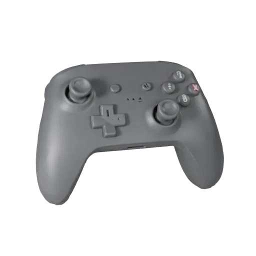 Next Gen Controller 3D model, three-quarter front view, AR viewer studio render, showing matte plastic, form detail.