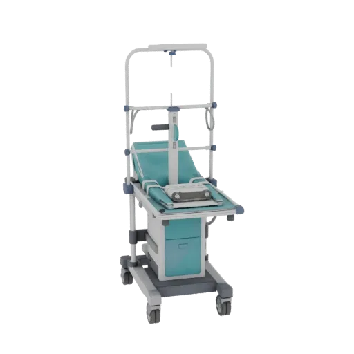 Ward IV Stand 3D model, side profile view, technical viewport render, showing painted metal, clinical silhouette.