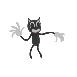 3D model of Cartoon Cat character with a wide grin, black body, white gloves, waving with one hand.