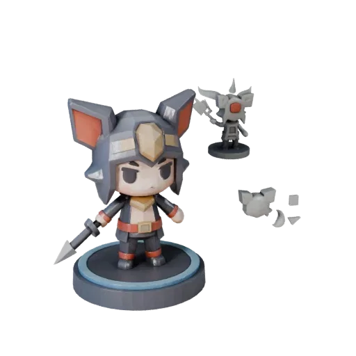 Chibi Animal Figurine low poly 3D model preview showing pose, three-quarter game view and surface detail