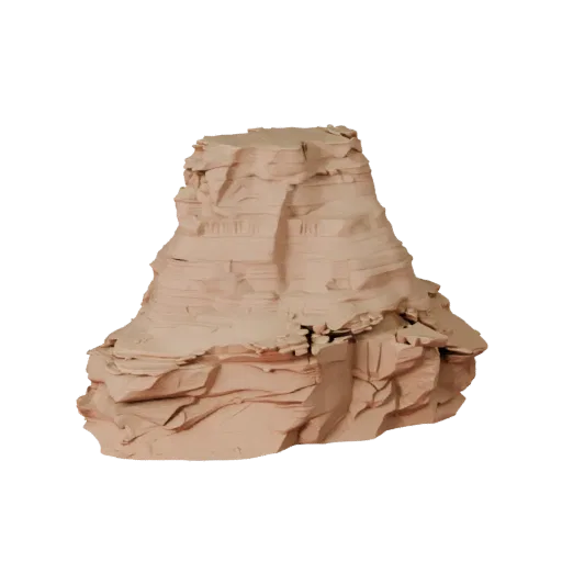 Desert Mesa Cliff Unreal Engine 3D model, top-down viewport view, showing stratified stone, dune ridges.