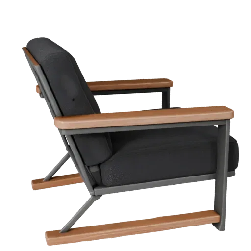 Industrial Lounge Chair Modular 3D model, home interior, isometric modular kit view, wood detail.