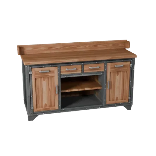 Industrial Sideboard 3D model, dining room, three-quarter front view, Unity viewport, painted wood detail.
