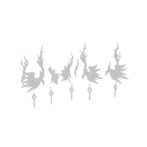 3D model of gothic angelic wings with ornate keys hanging from them, rendered in a light gray material against a white backgr