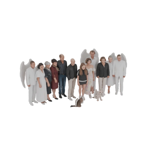 Angelic Family with Pets 3D Model