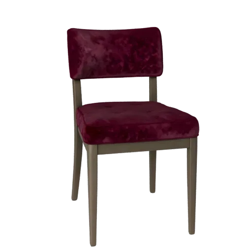 Velvet Dining Chair Realistic 3D model, dining room, three-quarter studio render, wood detail.