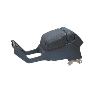 Modèle 3D d'un accoudoir de console centrale de voiture gris foncé, vu de côté, avec le couvercle fermé.