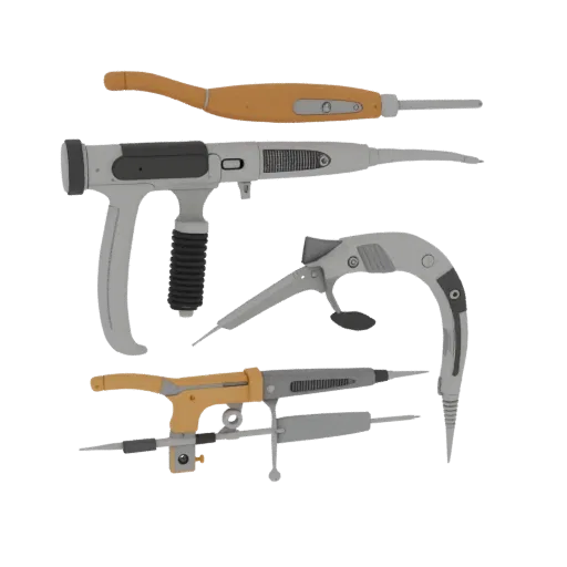 Dental Scalpel Prop 3D model, side profile view, technical viewport render, showing stainless steel, form detail.