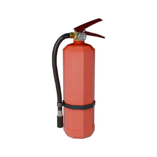 Utility Fire Extinguisher Low Poly 3D model, game viewport three-quarter view, showing plastic shells, form detail.