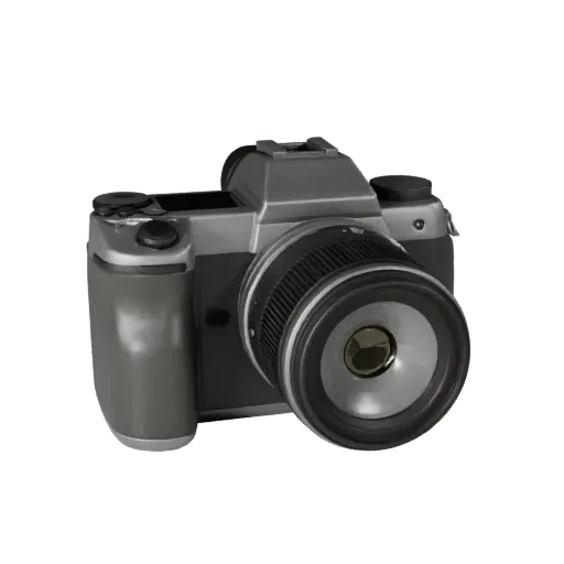 Mirrorless Camera Realistic 3D model, three-quarter studio render, showing textured grips, lens barrels.