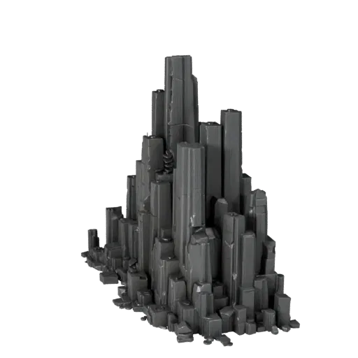 Basalt Column Cluster Stylized 3D model, stylized isometric environment render, showing stratified stone, rock faces.